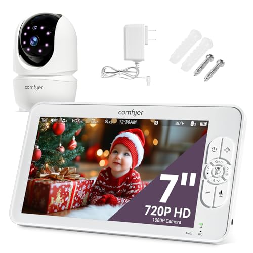 Comfyer Babyphone mit 1080P Kamera 7" 720P HD-Video Babyphone Baby Monitor mit Kamera ohne WLAN, 4000mAh Akku Babyphone, IR-Nachtsicht Weitwinkelobjektiv 2-Wege-Audio Vox-Modus 300M Reichweite von Comfyer