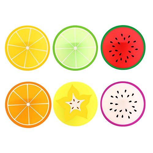 Comfysail Früchte Stil Silikon Untersetzer Set Silikonuntersetzer Bierdeckel Zitrone,Drachenfrucht,Wassermelone,Orange (Früchte Bierdeckel 6pcs) von Comfysail