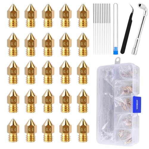 25PCS MK8 0,4 mm Hotend-Düsen mit DIY-Werkzeugen Aufbewahrungsbox für Creality Ender 3 / Ender 3 Pro/Ender 3 Max/Ender 5 Pro, Ender 3 S1 / Ender 3 Neo/CR 10 Serie 25PCS MK8 0,4 mm Hotend-Düsen mit DIY-Werkzeugen Aufbewahrungsbox für Creality Ender 3 / Ender 3 Pro/Ender 3 Max/Ender 5 Pro, Ender 3 S1 / Ender 3 Neo/CR 10 Serie von Comgrow