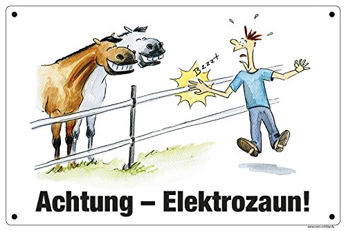 Boxenschild/Stalltafel/Schild "Achtung - E-Zaun!" von Comic-Schilder.de