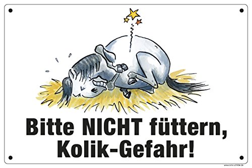 Boxenschild/Stalltafel "nicht füttern - Kolik-Gefahr" (Pferd) von Comic-Schilder.de