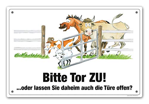 Comic-Schilder.de Schild Tor ZU! Freilaufende Tiere von Comic-Schilder.de