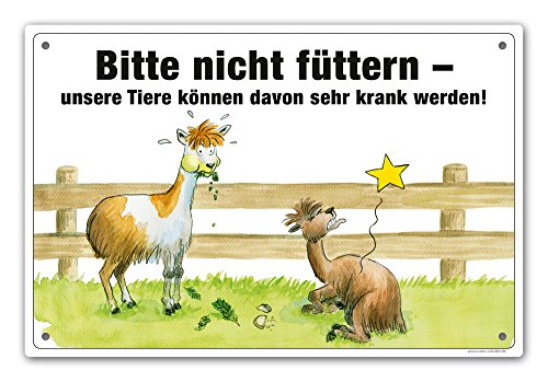 Schild "Bitte nicht füttern" (Alpaka/Lama) von Comic-Schilder.de