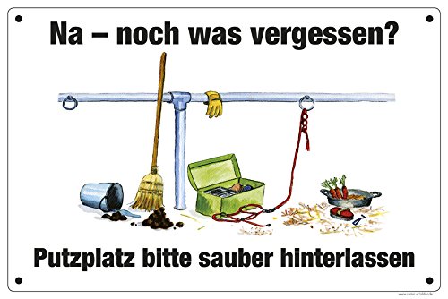 Schild "Putzplatz bitte sauber hinterlassen" von Comic-Schilder.de