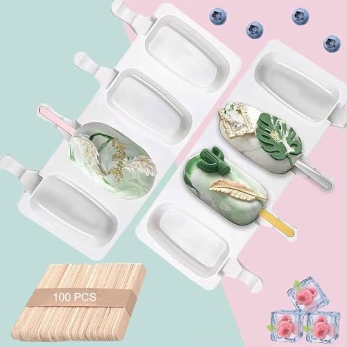 2er-Pack Eisformen Silikon, Eis Am Stiel Silikon, Eisformen, Eisformen Eis Am Stiel DIY Eiscreme, Wiederverwendbare Ovale Eiscremeformen (100 Holzstäbchen) von Comioke