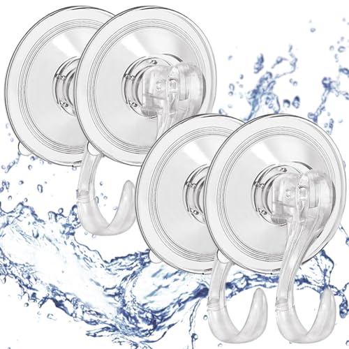 Comioke 4-Pack Saugnapf Haken Set Ohne Bohren, Max 5KG Saughaken Ohne Bohren für Dusche Bad Küche Fenster, Mehrzweck Saugnäpfe mit Haken Wandhaken Handtuchhaken Ohne Bohren für Handtuch, Transparent von Comioke