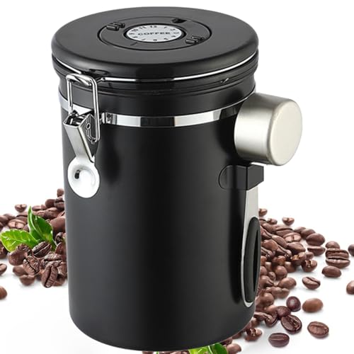 Comioke Kaffeedose Luftdicht, Kaffeebohnen Behälter, Kaffeebehälter, Vakuum Kaffee Dose, Vakuum Kaffeedose mit Edelstahl Löffel, LäNger und Frisch Bleiben - 1,8L von Comioke