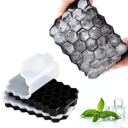 Eiswürfelform aus Silikon, 2er Pack 37-Fach Eiswuerfel Form, Stapelbar Eiswürfelbehälter Mit Deckel, Ice Cube, Gekühlte Getränke, Whisky und Cocktails von Comioke