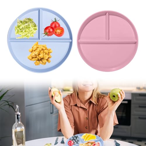 Geteilte Speiseteller Sets, Teller Set 2er Geteilte Teller mit Unterteilung 3 Fächern Unzerbrechliches Geschirr Plate Menüteller Geteilte Platte Wiederverwendbar Camping Teller Portionskontrolle von Comioke