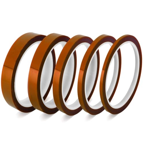 Hitzebeständig Klebeband, Hitzebeständiges Klebeband, Hochtemperatur Klebeband, Heat Resistant Tape, 3 mm, 5 mm, 8 mm, 12 mm, 15 mm Zum Maskieren, übertragen, Sublimieren, 3D-Drucken (5er-Pack) von Comioke