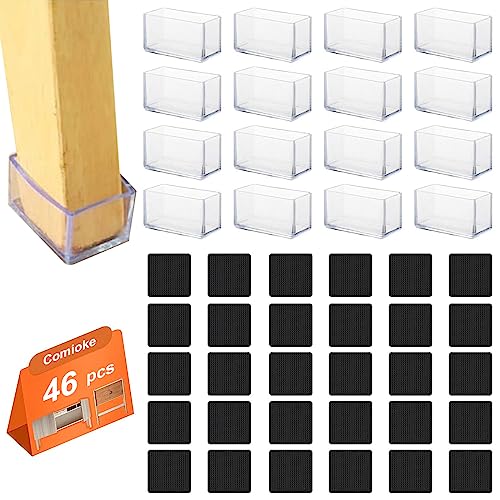 Stuhlbeinkappen Eckig, 16pcs Bodenschoner für Stühle+30pcsFilzgleiter Selbstklebend & Anschlagdämpfer Schutzkappen für Stuhlbeine mit Filz, Klare Silikon Stuhlbeinschoner Zum Schutz von Böden Stuhlbeinkappen Eckig, 16pcs Bodenschoner für Stühle+30pcsFilzgleiter Selbstklebend & Anschlagdämpfer Schutzkappen für Stuhlbeine mit Filz, Klare Silikon Stuhlbeinschoner Zum Schutz von Böden von Comioke