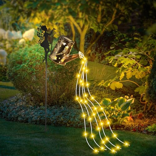 Comius Sharp Gießkannenlicht Lichter mit Schäferhaken, Gartendeko Lichter, wasserdichte Metall Solar Latern mit Halterung, Lichterkette für Hofweg Balkon Terrasse Garten Deko(Klein) von Comius Sharp