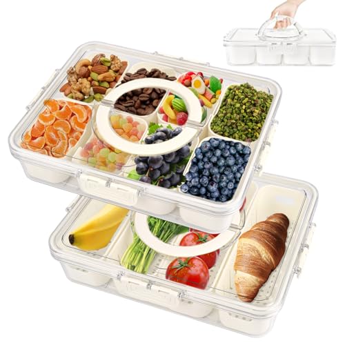 Comius Sharp Snackbox mit Fächern, Snackteller mit Deckel und Griff, 4 FäChern und 8 FäChern, Snackschale Kinder, Snackteller Organizer für Süßigkeiten Obst Keksen Dessert Gemüse Nüsse (2 Stück) Comius Sharp Snackbox mit Fächern, Snackteller mit Deckel und Griff, 4 FäChern und 8 FäChern, Snackschale Kinder, Snackteller Organizer für Süßigkeiten Obst Keksen Dessert Gemüse Nüsse (2 Stück) von Comius Sharp