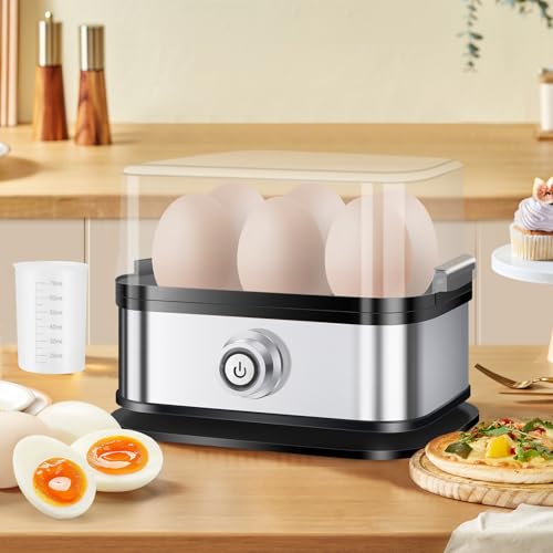 Eierkocher 6 Eier, Eierkocher Edelstahl, 200 W, One-Touch-Start, Warmhaltefunktion, BPA-frei, leicht zu reinigen mit PTC-Temperaturregelung, Anti-Trockenbrennen, Messbecher inklusive von Comius Sharp