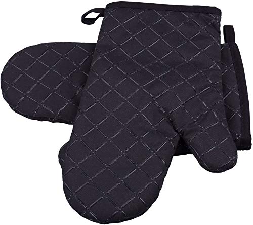 Topfhandschuhe, Comius Sharp1 Paar Ofenhandschuhe Baumwolle Anti-Rutsch Küche Backofen Handschuhe Hitzebeständig Topfhandschuhe Topflappen Für Kochen Backen Barbecue (Black) von Comius Sharp