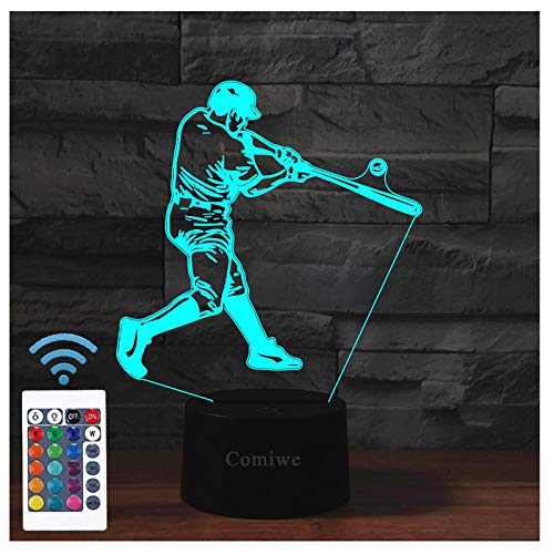 Comiwe Baseball (C) 3D Illusion Nachtlicht Spielzeug,Dekoration LED Nachttischlampe 16 Farben Ändern mit Fernbedienung,Weihnachten Deko Lampe Geburtstagsgeschenk Für Mädchen Jungen Kinder und Freunde von Comiwe