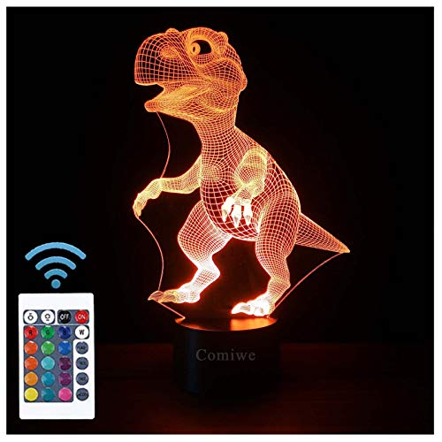 Comiwe Dinosaurier (A) 3D Illusion Nachtlicht Spielzeug,Dekoration LED Nachttischlampe 16 Farben Ändern mit Fernbedienung,Weihnachten Deko Lampe Geburtstagsgeschenk Für Mädchen Jungen Kinder Freunde von Comiwe
