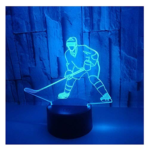 Comiwe Eishockey (B) 3D Illusion Nachtlicht Spielzeug,Haus Dekor LED Bettseite Tischlampe 16 Farben Ändern Fernbedienung,Weihnachten Geburtstag Geschenk für Junge Kinder Freunde Eishockeysportler von Comiwe