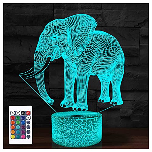 Comiwe Elefant 3D Illusion Nachtlicht Spielzeug,Dekoration LED Nachttischlampe 16 Farben Ändern mit Fernbedienung,Weihnachten Deko Lampe Geburtstagsgeschenk Für Mädchen Jungen Kinder und Freunde von Comiwe