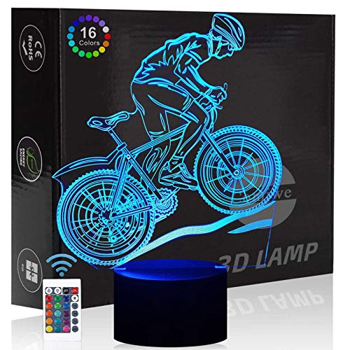 Comiwe Mountainbike Fahrrad 3D Illusion Nachtlicht Lampe Spielzeug,Dekoration LED Nachttischlampe 16 Farben Ändern mit Fernbedienung,Weihnachten Geburtstagsgeschenk Für Mädchen Jungen Kinder Freunde von Comiwe