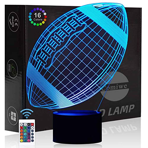 Comiwe Rugby 3D Illusion Nachtlicht Spielzeug,Dekoration LED Nachttischlampe 16 Farben Ändern mit Fernbedienung,Weihnachten Deko Lampe Geburtstagsgeschenk Für Mädchen Jungen Kinder und Freunde von Comiwe