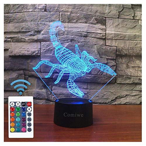 Comiwe Skorpion 3D Illusion Nachtlicht Spielzeug,Dekoration LED Nachttischlampe 16 Farben Ändern mit Fernbedienung,Weihnachten Deko Lampe Geburtstagsgeschenk Für Mädchen Jungen Kinder und Freunde von Comiwe