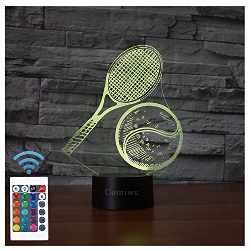 Comiwe Tennis (B) 3D Illusion Nachtlicht Spielzeug,Dekoration LED Nachttischlampe 16 Farben Ändern mit Fernbedienung,Weihnachten Deko Lampe Geburtstagsgeschenk Für Mädchen Jungen Kinder und Freunde von Comiwe