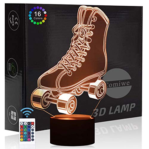 Quad Rollschuhe 3D Illusion Nachtlicht Spielzeug,Dekoration LED Nachttischlampe 16 Farben Ändern mit Fernbedienung,Weihnachten Deko Lampe Geburtstagsgeschenk Für Mädchen Jungen Kinder und Freunde von Comiwe