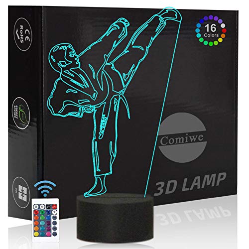 Comiwe Taekwondo Karate 3D Illusion Nachtlicht Spielzeug,Dekoration LED Nachttischlampe 16 Farben Ändern mit Fernbedienung,Weihnachten Deko Lampe Geburtstagsgeschenk Für Jungen Kinder und Freunde von Comiwe