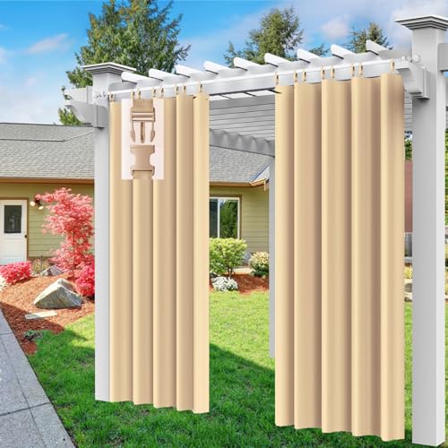 Comlax Outdoorvorhänge - Wasserdicht Outdoor Vorhang Balkon Terrasse Vorhängel UV Schutzmittel und Winddicht Vorhang, Balkon sichtschutz Vorhänge für Veranda/Pavillons 1 Stück, Beige 132x275cm von Comlax