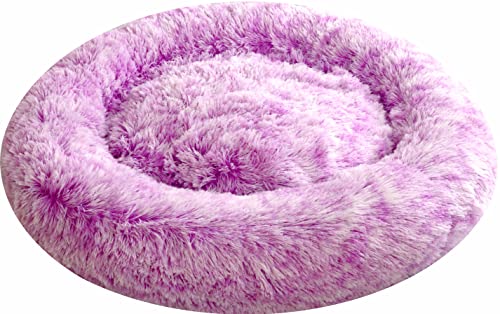 Comlax Beruhigende Donut Hundebetten Klein, Rundes Kissen mit abnehmbarem waschbarem Bezug, Anti-Angst-Kunstfell-Kuscheltier, Flauschiges, bequemes, pelziges Haustierbett (50cm, Lila) von Comlax