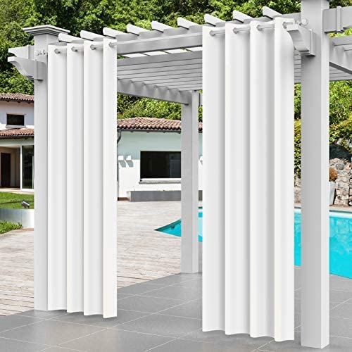 Comlax Outdoor Vorhänge mit Ösen Wasserdicht, 132x275cm Weiß Outdoor Vorhang Pavillon Balkon Vorhang Sichtschutz Schutz Für Veranda/Pergola/Garten/Schiebetür/Pavillon, 1 Stück von Comlax