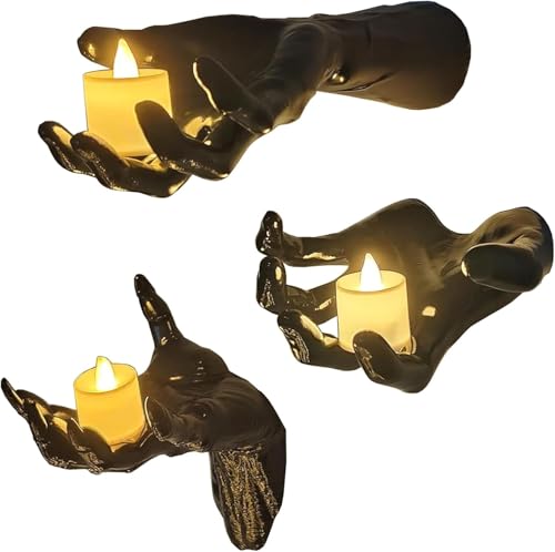 CommSin Dreiteiliges Horror-Dämonenhand-Ornament-Set mit 3 LED-Kerzen – Realistische Halloween-Hängedekorationen für den Innen- und Außenbereich, perfekt für Wohnungen, Partys und Gärten. von CommSin