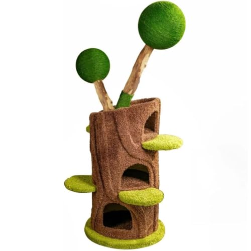 CommSin Katzenbaum Kratzbaum 2-in-1 mit Vertikalem Design, Verstärkter Bodenplatte & Schlafhaus – Platzsparend für Mehrere Katzen, Indoor-Spielplatz mit Obstholz-Säule und Sprungplattformen von CommSin