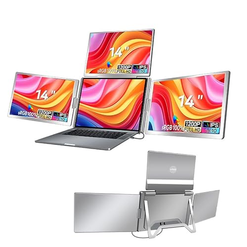 CommSin Tragbarer Laptop-Erweiterungsbildschirm, Anschluss über USB-Schnittstelle – Geeignet für Design, Multitasking und Büroarbeit, Kompatibel mit Windows/Mac (14-Zoll-Dreischirm) von CommSin