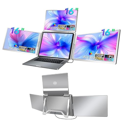 CommSin Tragbarer Laptop-Erweiterungsbildschirm, Anschluss über USB-Schnittstelle – Geeignet für Design, Multitasking und Büroarbeit, Kompatibel mit Windows/Mac (16-Zoll-Dreischirm) von CommSin