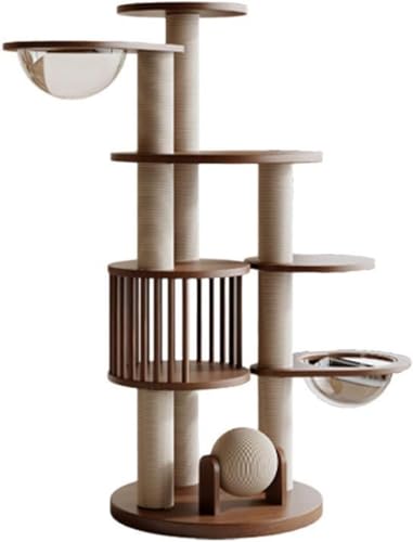 Der Kratzbaum aus Reinem Gummibaumholz ist Robust, Langlebig und Leicht zu Reinigen, Komplett mit Kratzbaum, Kratzball und Futternapf für Katzen bis zu 10 kg von CommSin