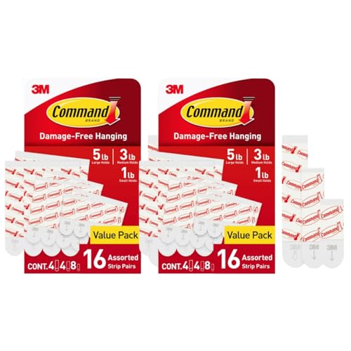 3M Command 17200CL Assorted Mounting Refill Strips, 8 Small 4 Medium 4 Large Strips, 3-PACK von Command