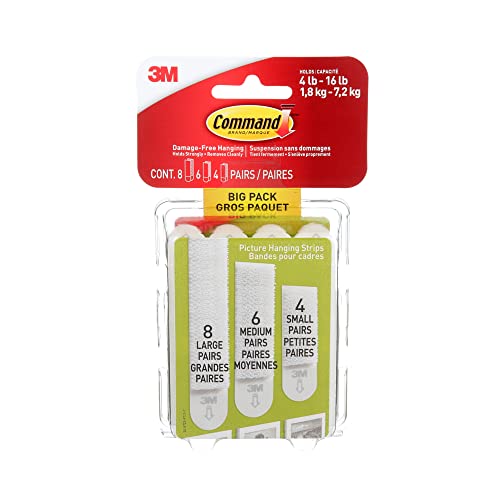 3M Command Assorted Picture Hanging Strips Big Pack-Assorted (8 Large, 6 Medium, 4 3M Command Assorted Picture Hanging Strips Big Pack-Assorted (8 Large, 6 Medium, 4 von Command