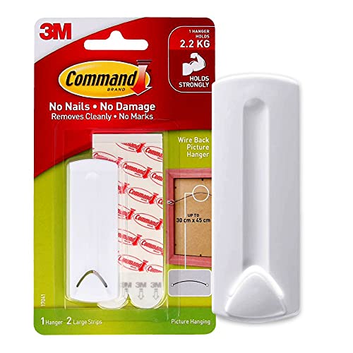 3M Command Bilderhaken für Seilaufhängung mit Command Klebestreifen bis zu 2 kg Tragkraft 75 x 25 mm 1 Packung von Command