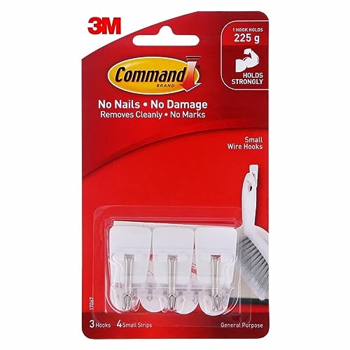 3M Command Haken eckig klein mit Command Klebestreifen bis zu 225 g Tragkraft 40 mm x 20 mm x 20 mm 1 Pack mit 3 Haken von Command