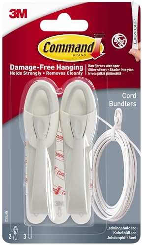 3M Command Kabel-Hänger mit Command-Klebestreifen für Kabel mit einem Durchmesser von 5-32 mm 95 x 25 x 20 mm 2 Hänger von Command