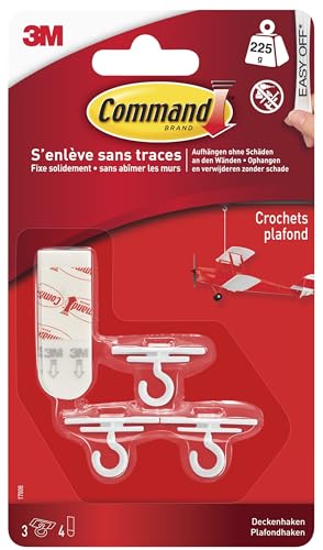 Command 17008 Deckenhaken, bis zu 225g Traglast, 3 Haken, 4 Strips von Command