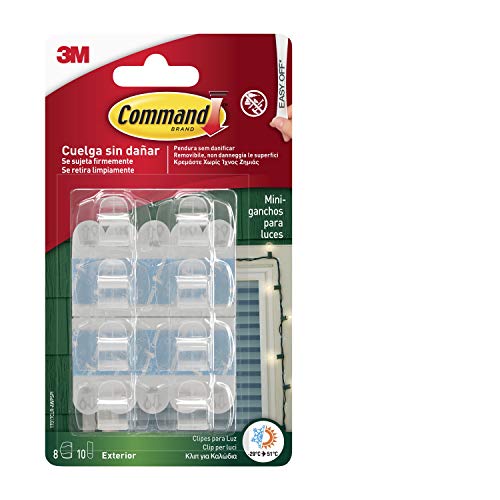 Command 17017AW 17017 AW – 8 Stück Haken Outdoor Kabelschelle transparent mit weißen Streifen, durchsichtig, 8 Ganchos von Command