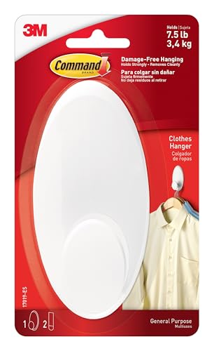 Command 17019-ES Kleiderbügel (1 Haken, 2 Streifen/Packung), weiß, Large von Command