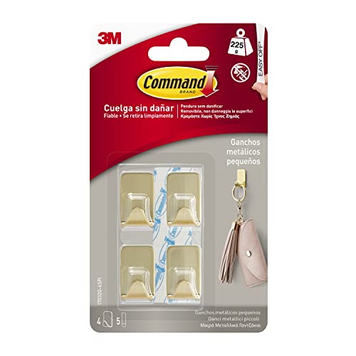 Command 17032G-4 Metallhaken Größe S, Goldfarbe, 17032BR-4ES, 4 Haken, 5 Strips, Gold, Standard von Command