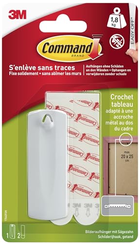 Command Kunststoff-Bildernagel, weiß -1 Bildernagel und 2 große Strips - Beschädigungsfreies Aufhängen, Hält bis zu 1,8 kg von Command