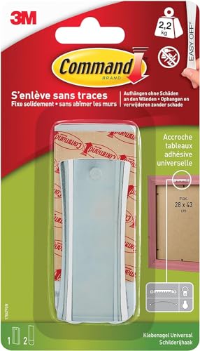 Command Metall-Bildernagel, 1 Klebenagel und 2 Große Strips (L) - Beschädigungsfreies Aufhängen, Hält bis zu 2,2 kg von Command