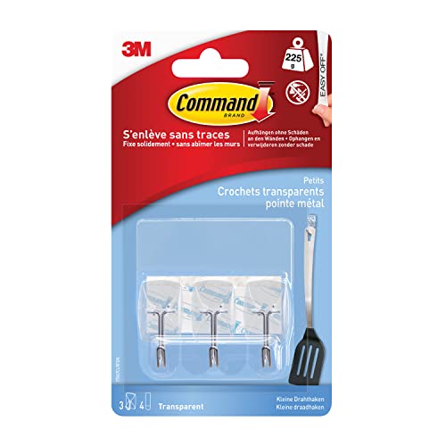 Command 17067CLR Mini-Kunststoffhaken (230 g, 3St + 4 Streifen) transparent von Command