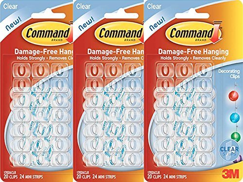 Command 3M Selbstklebend Dekoration Clips Klar - 3er Set (60 Clips) von Command